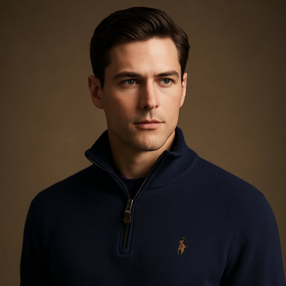 Polo Ralph Lauren Navy Quarter-Zip Pullover Sweater – Size L  Description: